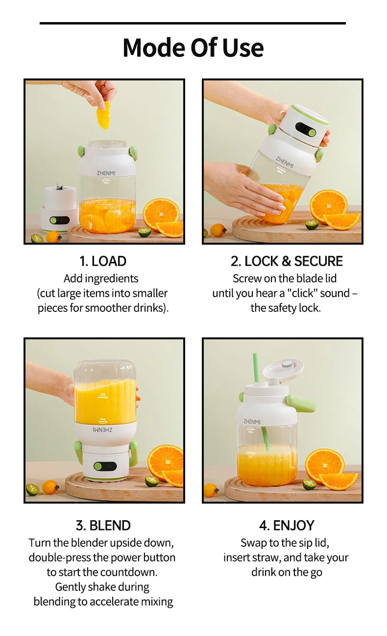 Holidays and Birthdays Blender for Shakes & Smoothies! ZHENMI BPA-Free Cordless Blender, 33oz, Ice Crushing, USB Rechargeable,